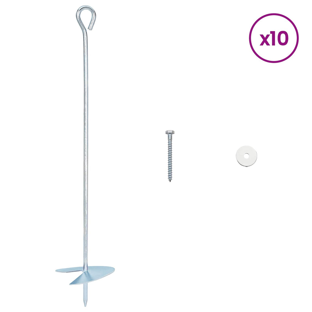 vidaXL Kotwa ziemna 10 pcs srebrny Ø10 x 50 cm Galwanizowany metal