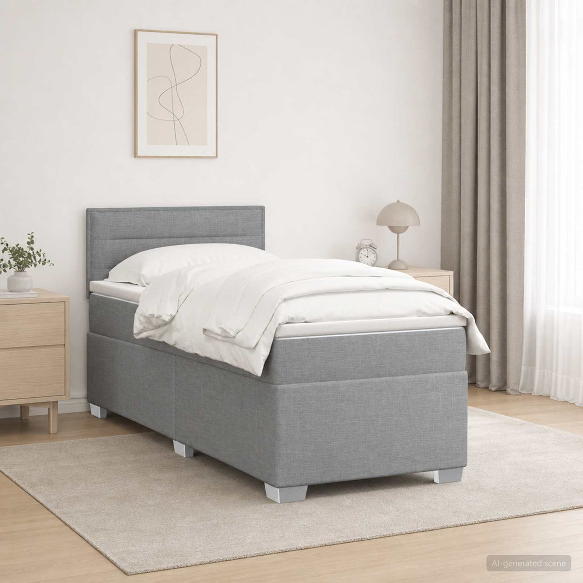 vidaXL Łóżko kontynentalne z materacem jasnoszary 90 x 190 cm tkanina