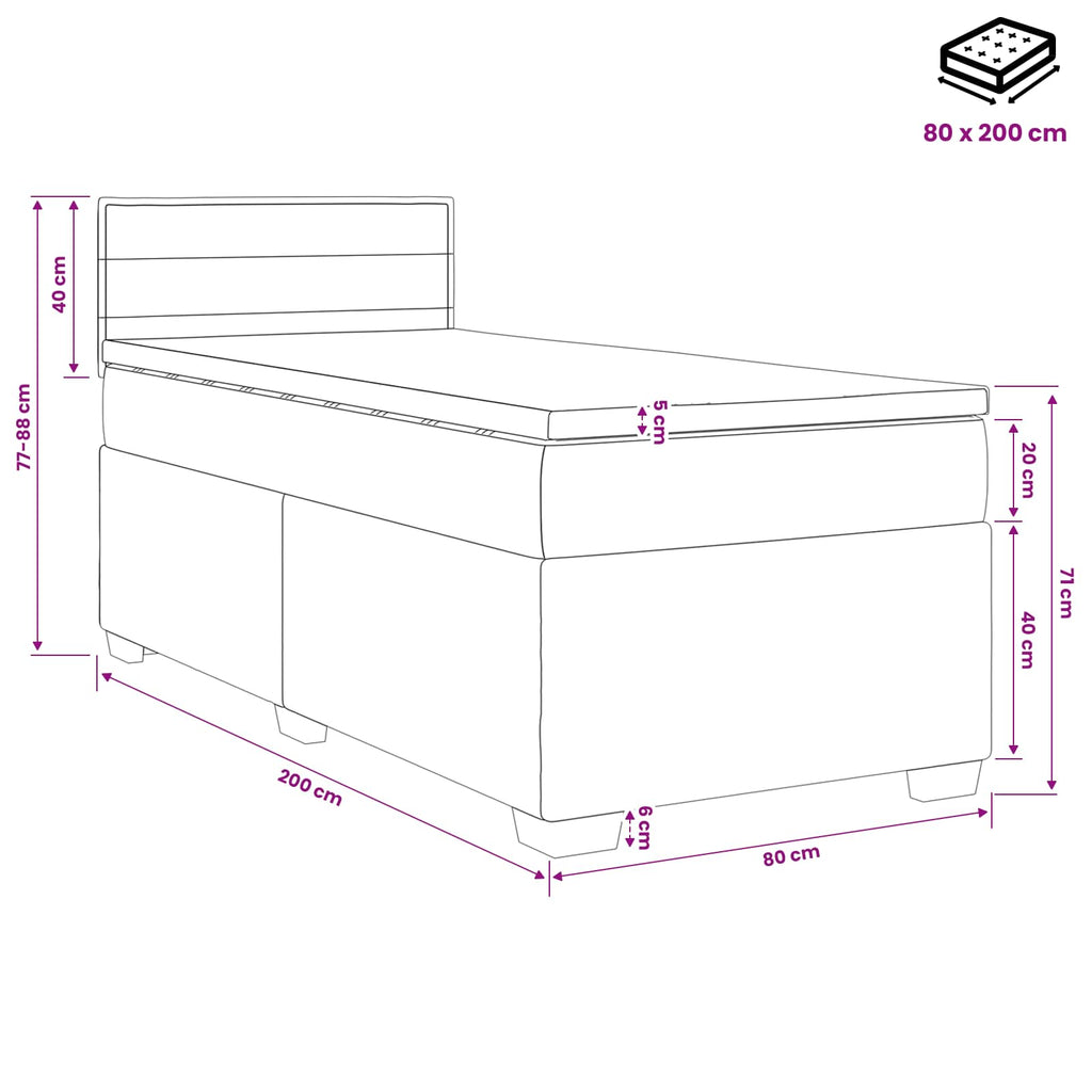 vidaXL Łóżko kontynentalne z materacem Czarny 80 x 200 cm tkanina