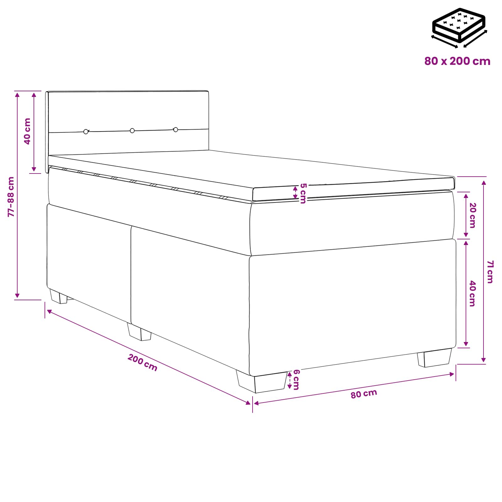 vidaXL Łóżko kontynentalne z materacem niebieski 80 x 200 cm tkanina