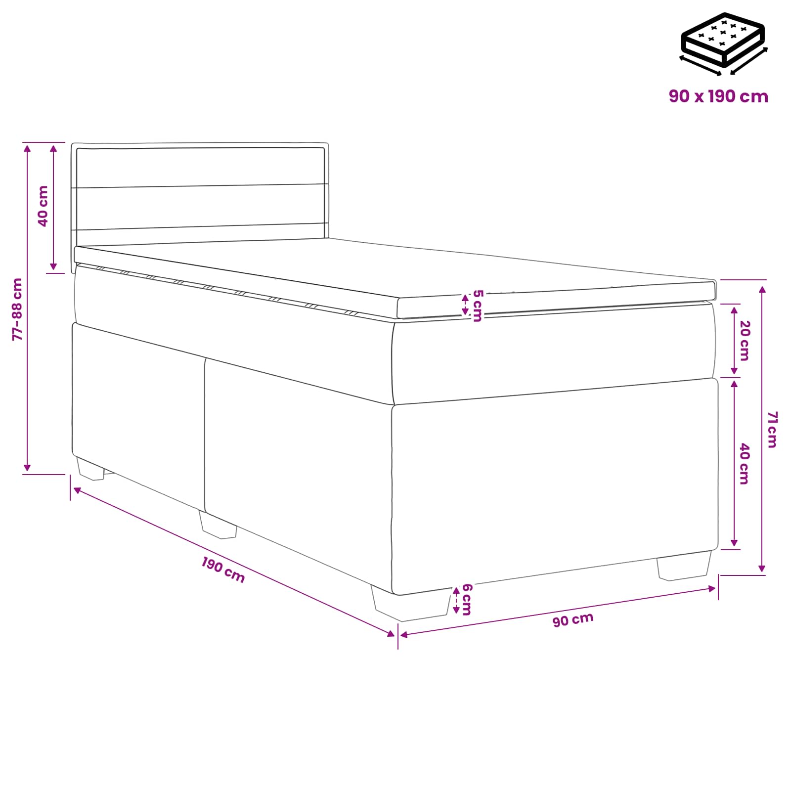vidaXL Łóżko kontynentalne z materacem niebieski 90 x 190 cm tkanina