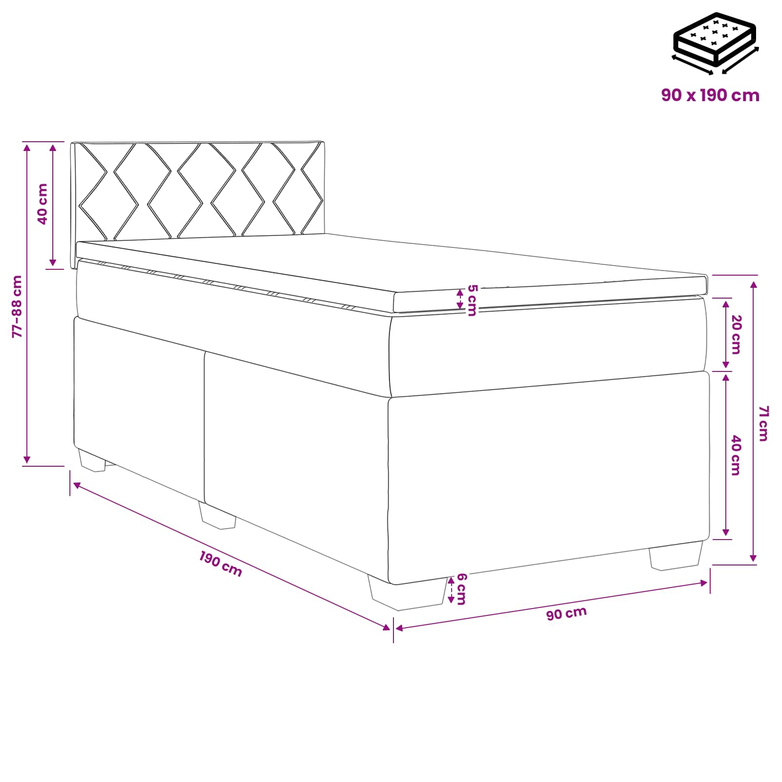 vidaXL Łóżko kontynentalne z materacem Ciemny brąz 90 x 190 cm tkanina