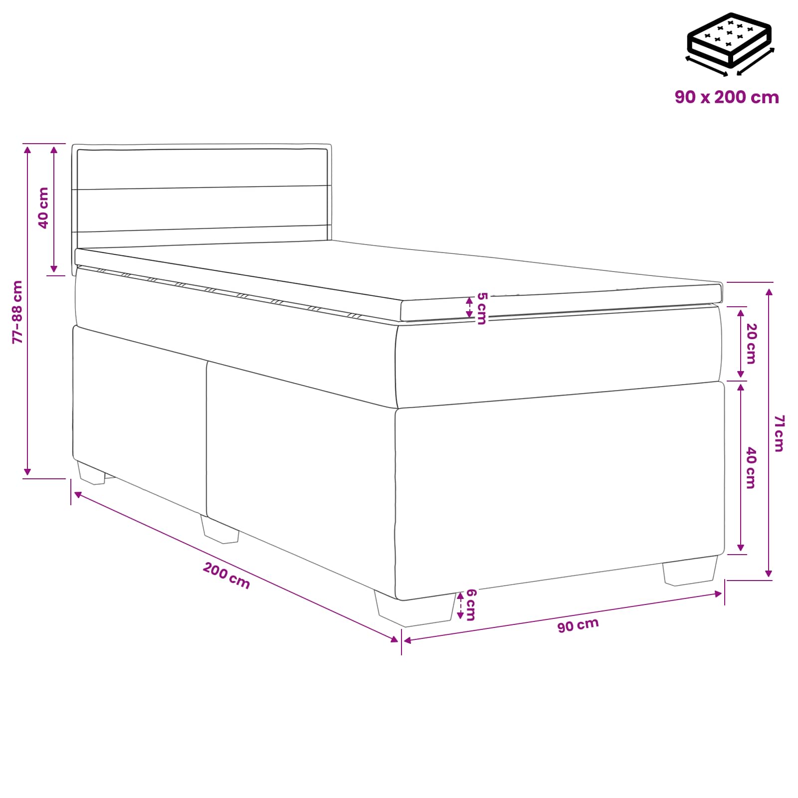 vidaXL Łóżko kontynentalne z materacem ciemnoszary 90 x 200 cm tkanina