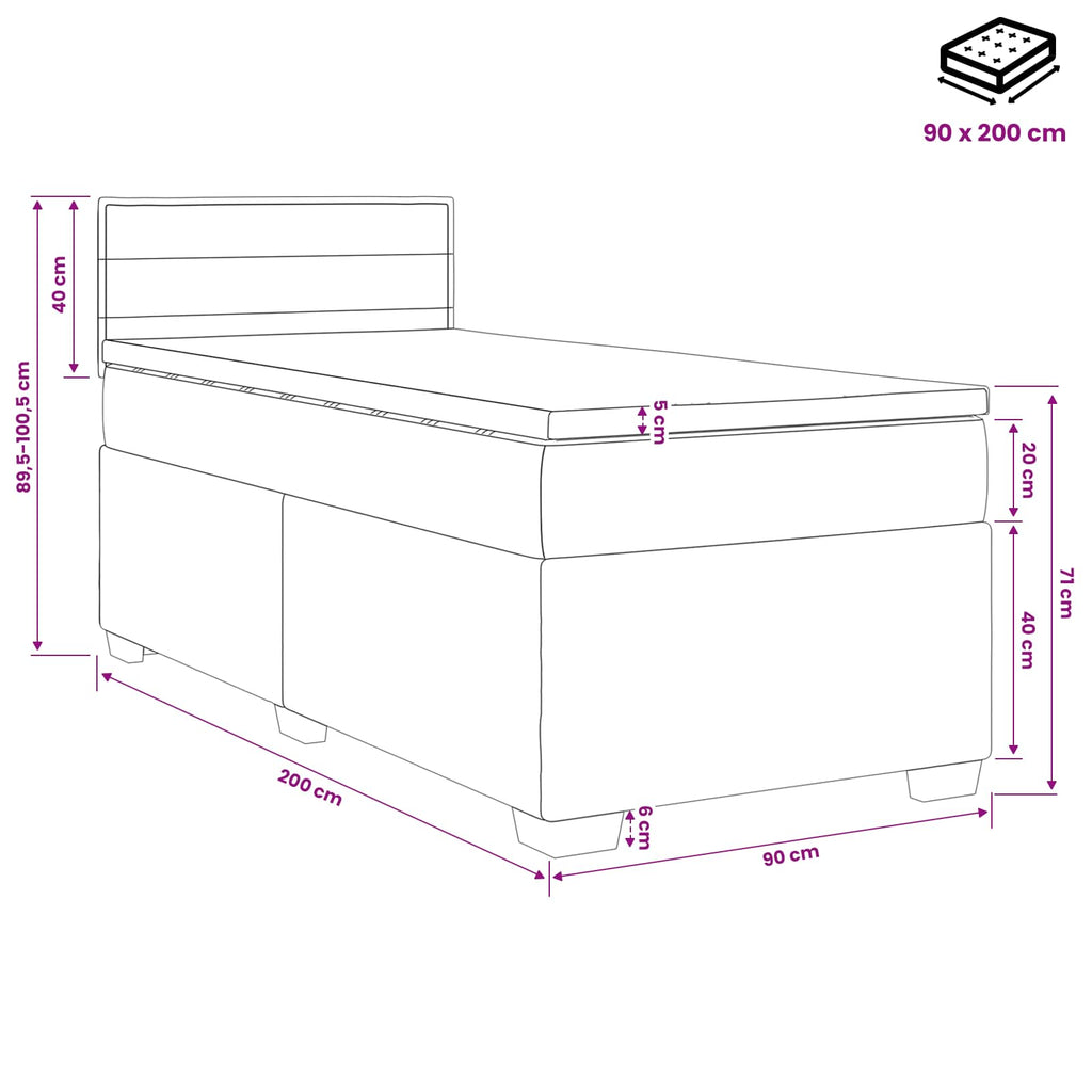 vidaXL Łóżko kontynentalne z materacem Ciemnoszary 90 x 200 cm tkanina