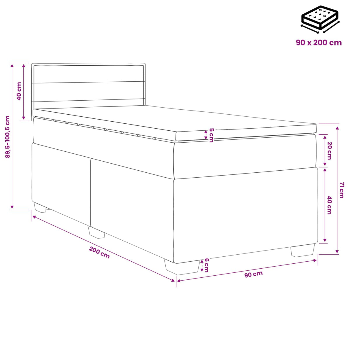 vidaXL Łóżko kontynentalne z materacem Ciemnoszary 90 x 200 cm tkanina