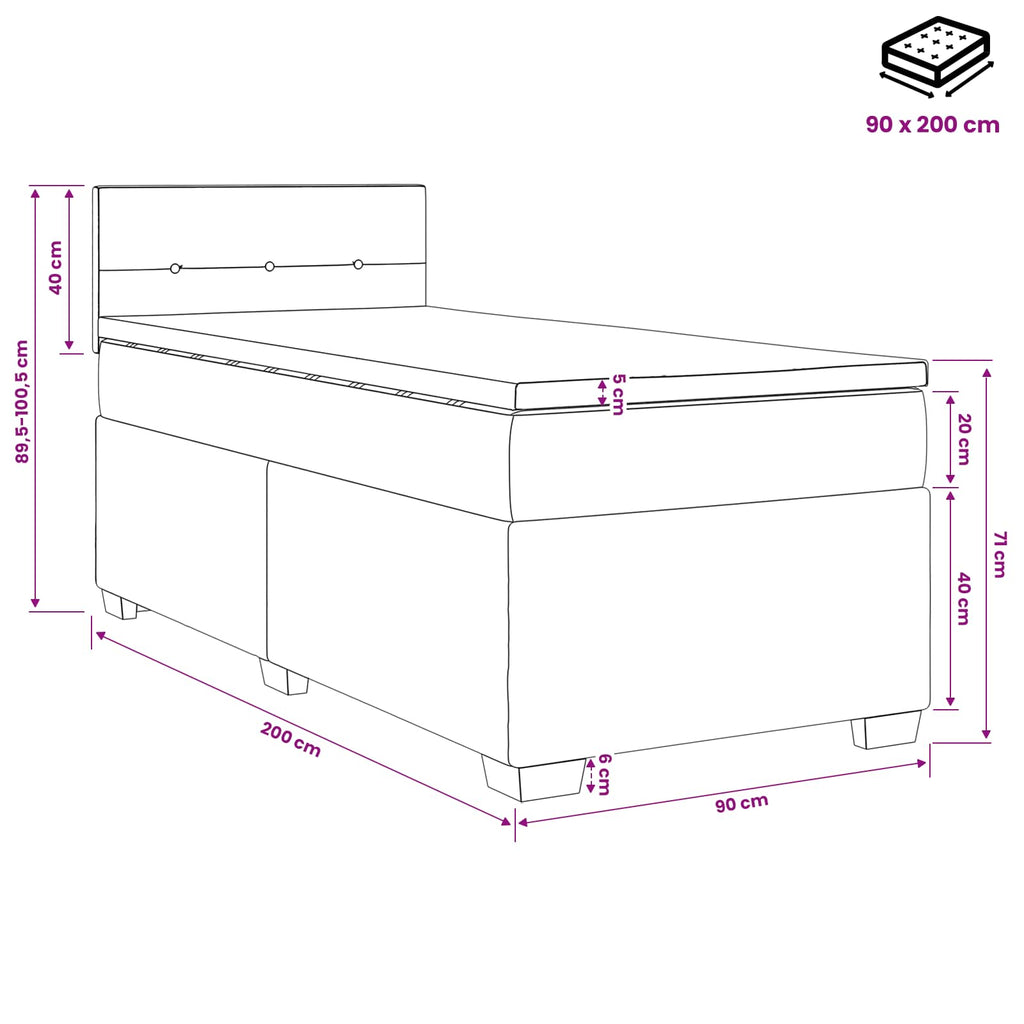 vidaXL Łóżko kontynentalne z materacem ciemnoszary 90 x 200 cm tkanina