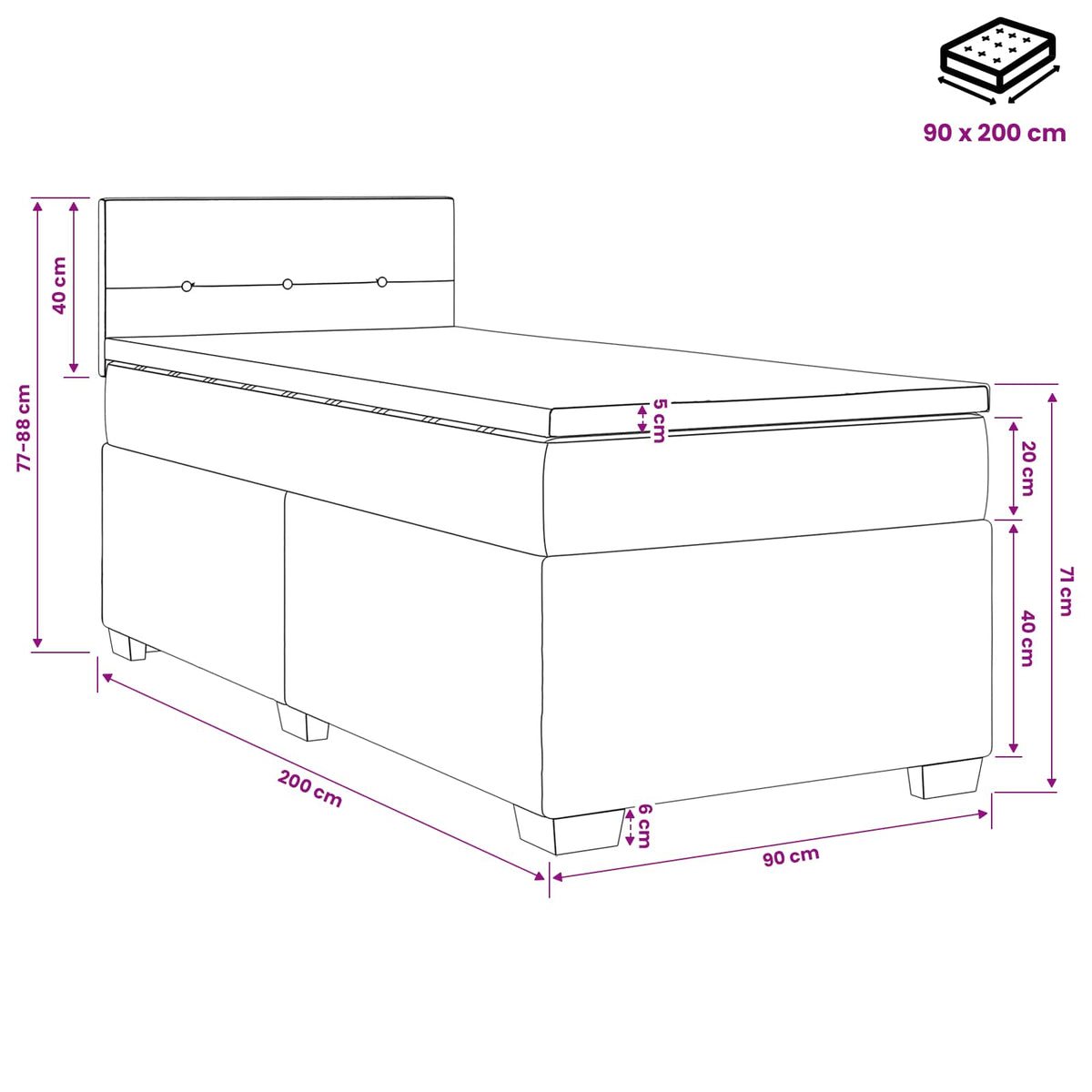 vidaXL Łóżko kontynentalne z materacem Ciemnoszary 90 x 200 cm tkanina