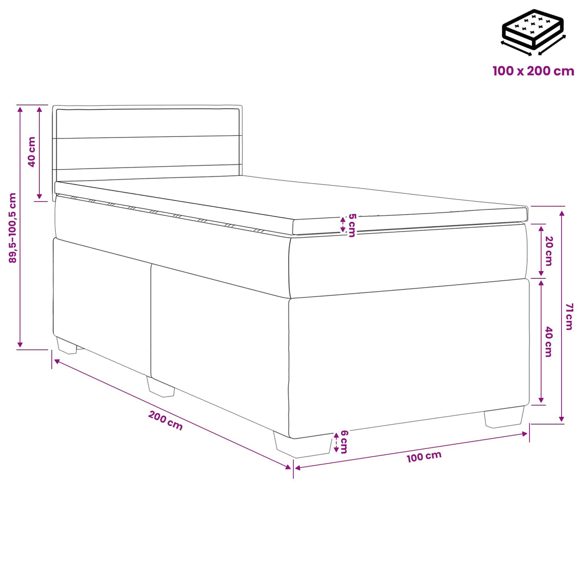 vidaXL Łóżko kontynentalne z materacem Ciemny brąz 100 x 200 cm