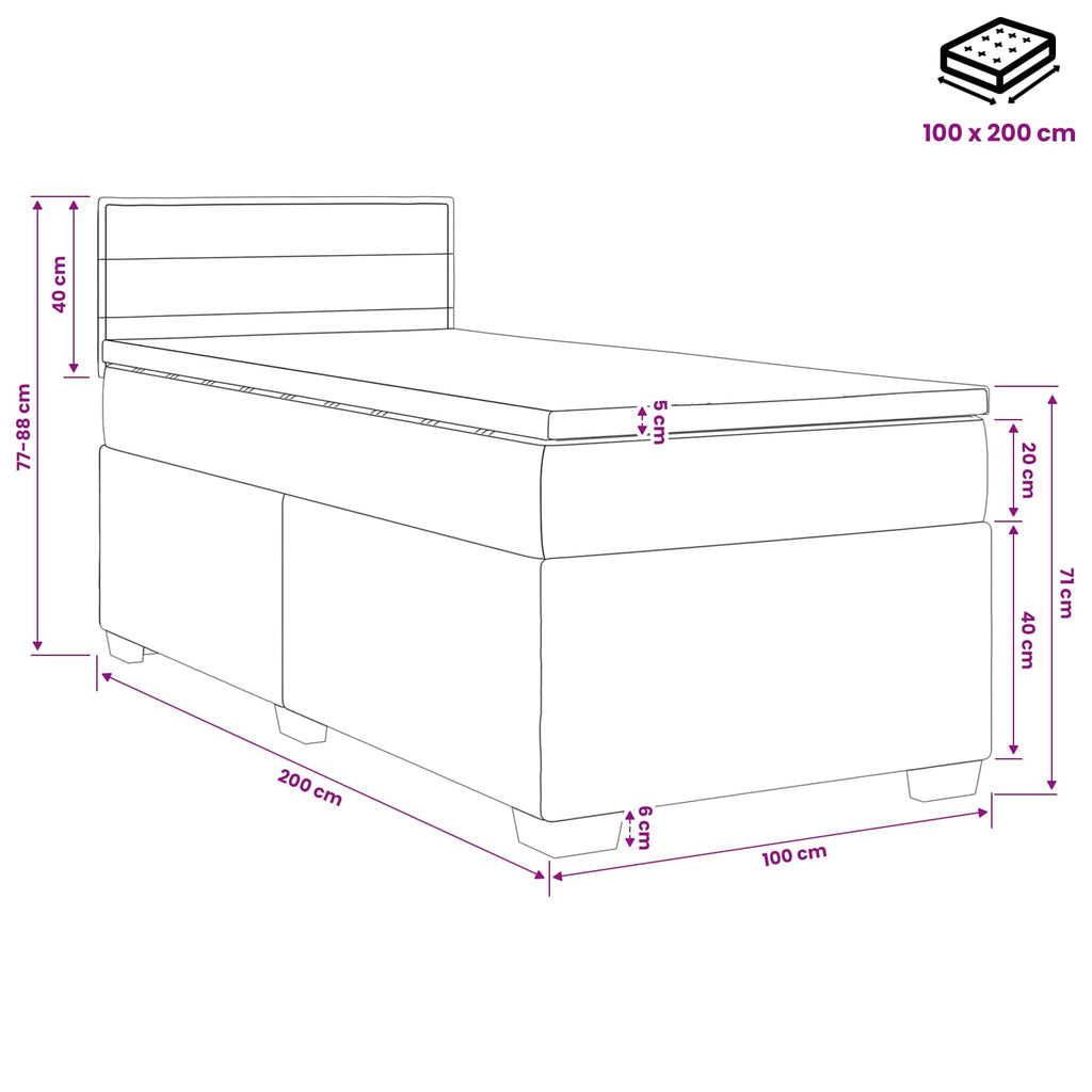 vidaXL Łóżko kontynentalne z materacem kremowy 100 x 200 cm tkanina