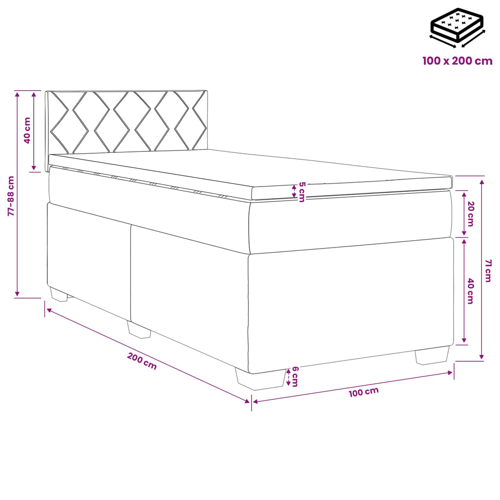 vidaXL Łóżko kontynentalne z materacem kremowy 100 x 200 cm tkanina