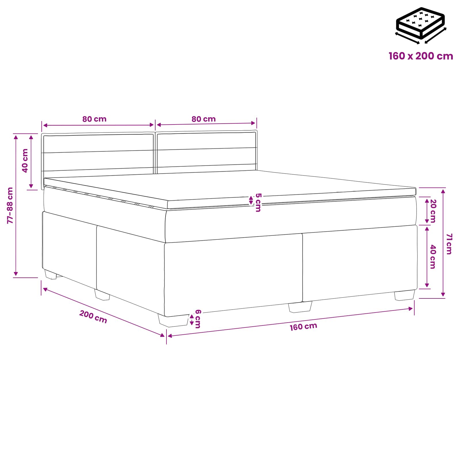 vidaXL Łóżko kontynentalne z materacem jasnoszary 160 x 200 cm tkanina