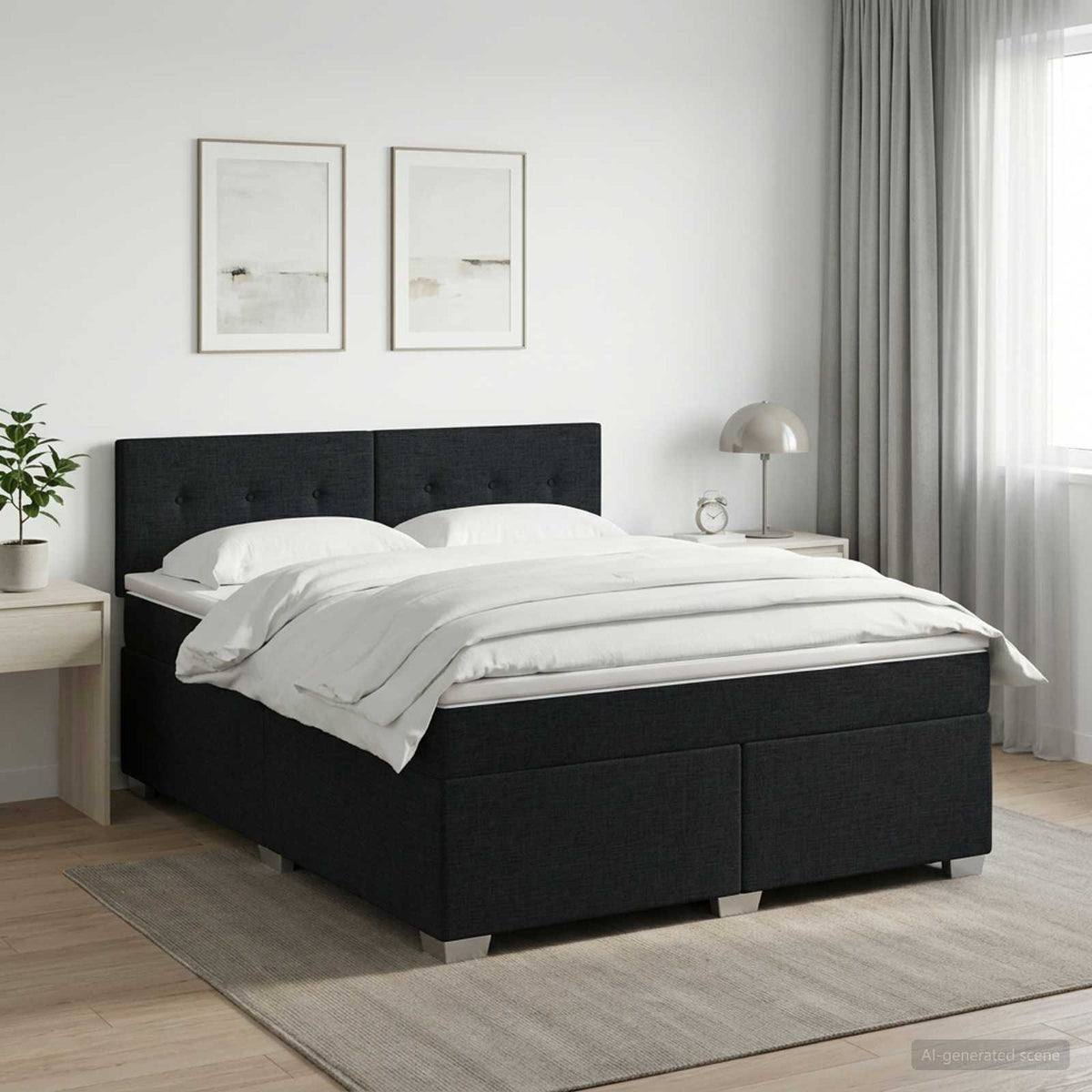 vidaXL Łóżko kontynentalne z materacem Czarny 140 x 190 cm tkanina