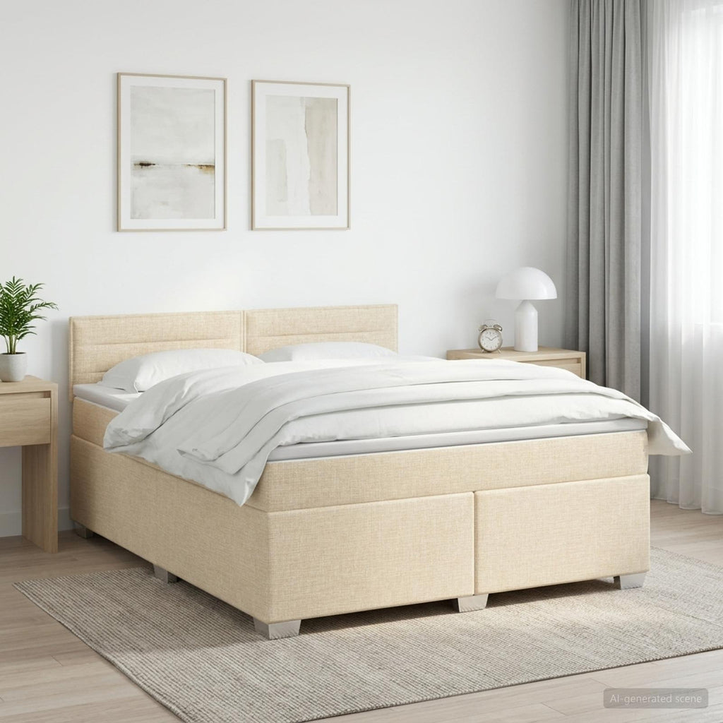 vidaXL Łóżko kontynentalne z materacem kremowy 180 x 200 cm tkanina