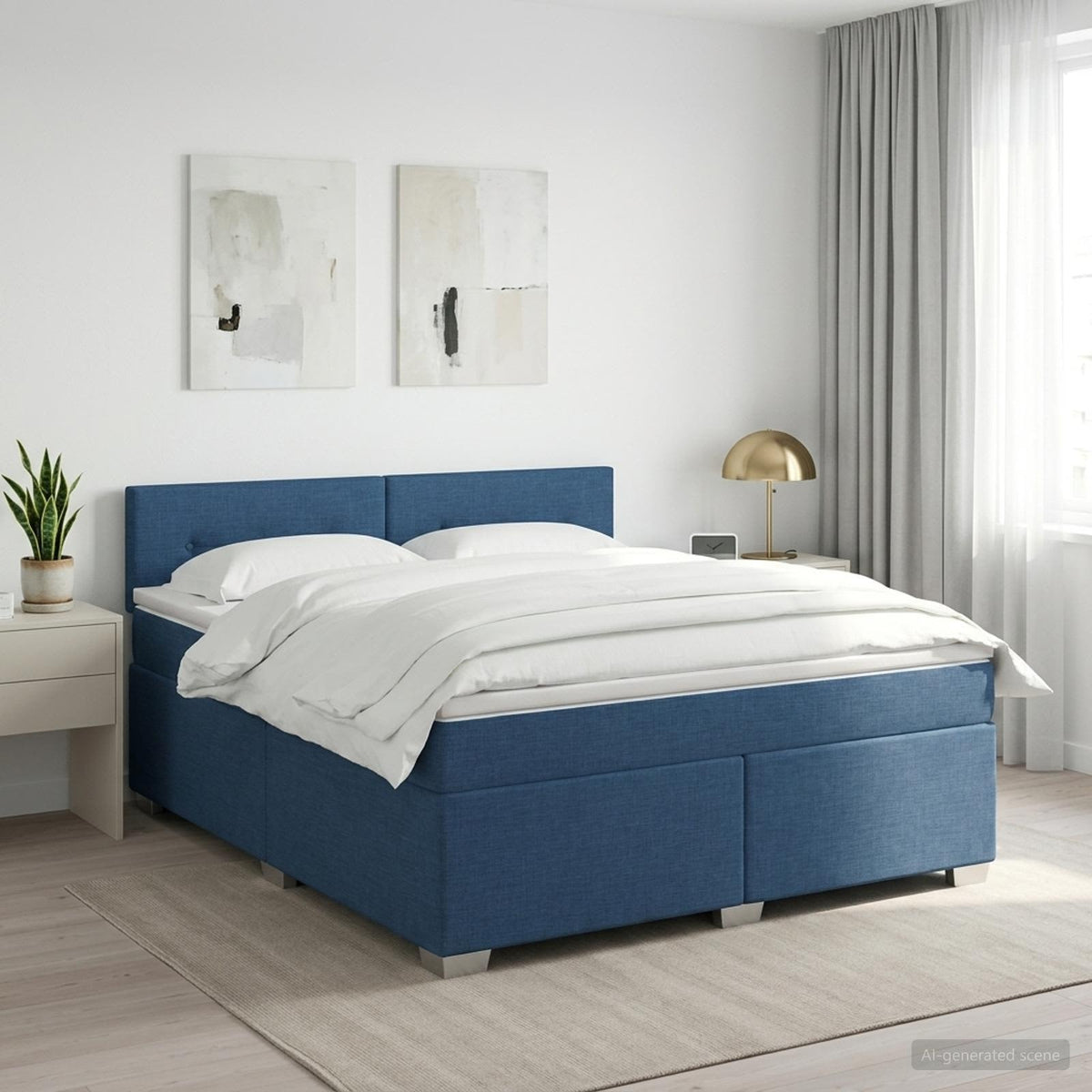 vidaXL Łóżko kontynentalne z materacem niebieski 180 x 200 cm tkanina