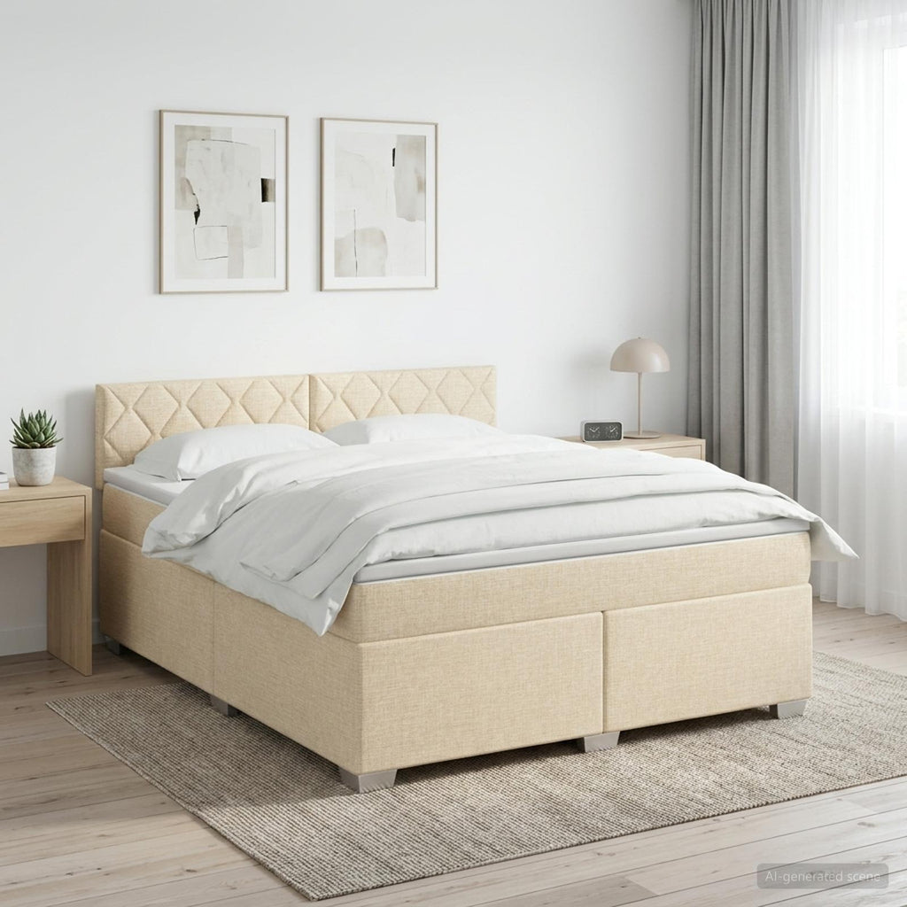 vidaXL Łóżko kontynentalne z materacem kremowy 180 x 200 cm tkanina