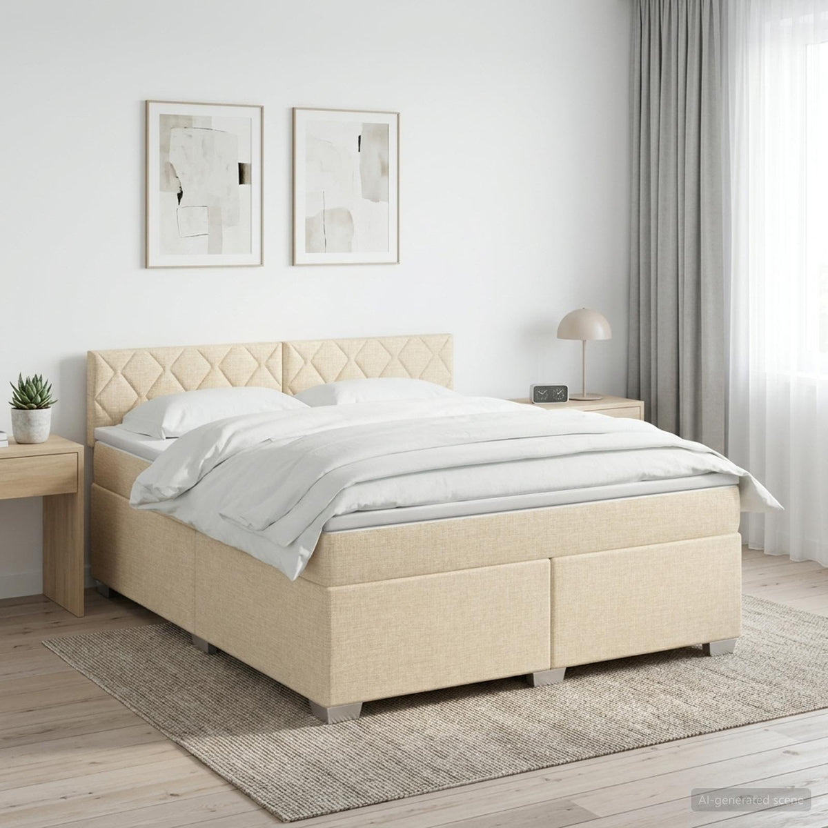 vidaXL Łóżko kontynentalne z materacem kremowy 140 x 190 cm tkanina
