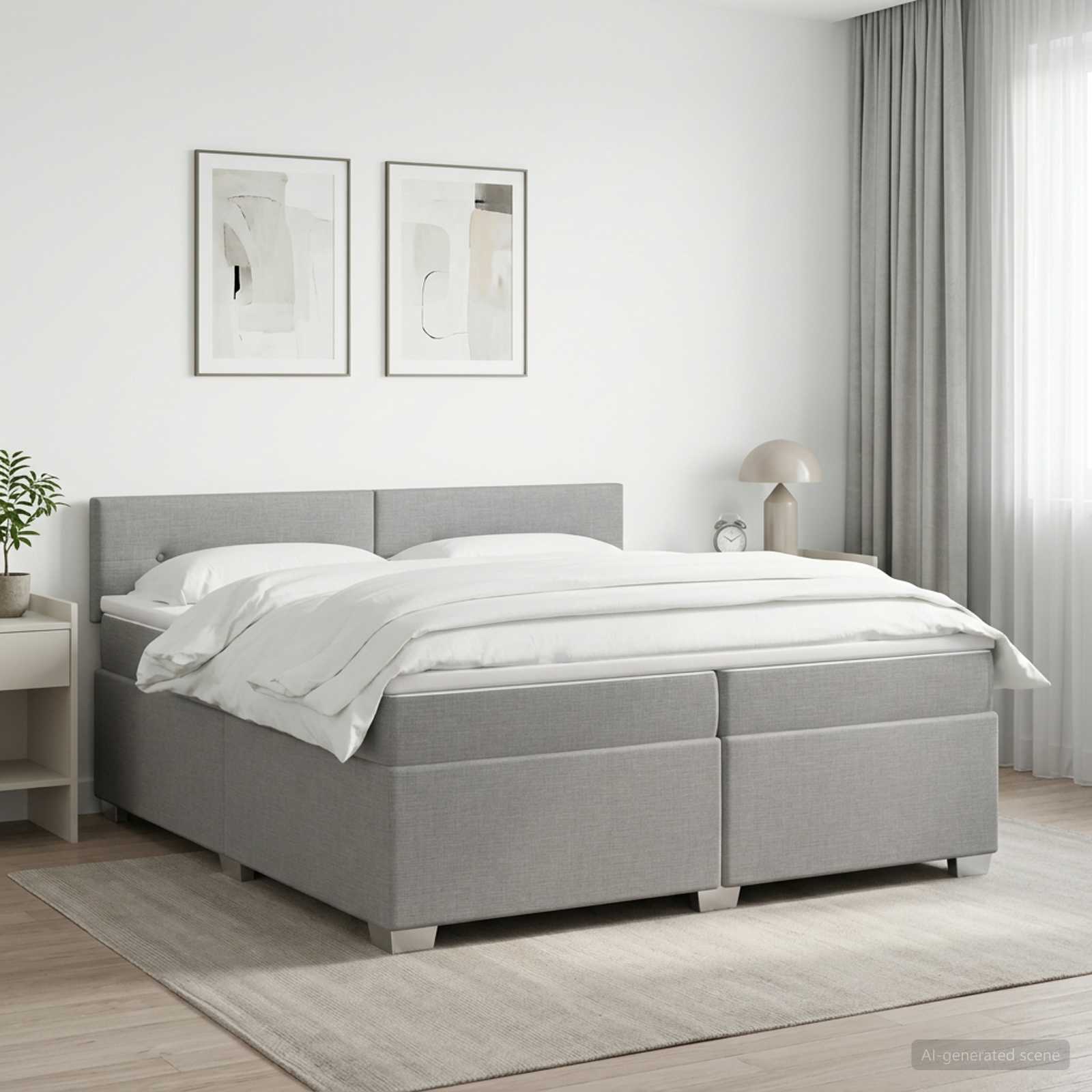 vidaXL Łóżko kontynentalne z materacem jasnoszary 200 x 200 cm tkanina