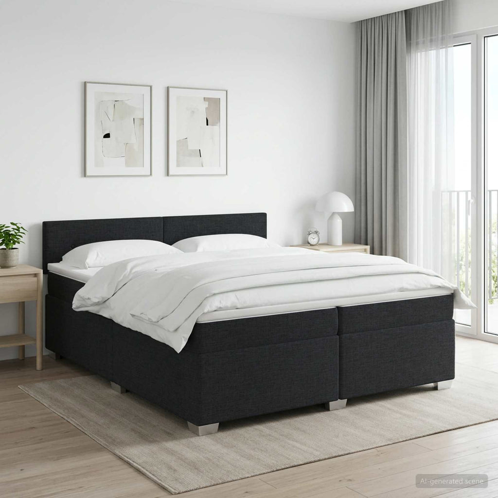 vidaXL Łóżko kontynentalne z materacem Czarny 200 x 200 cm tkanina