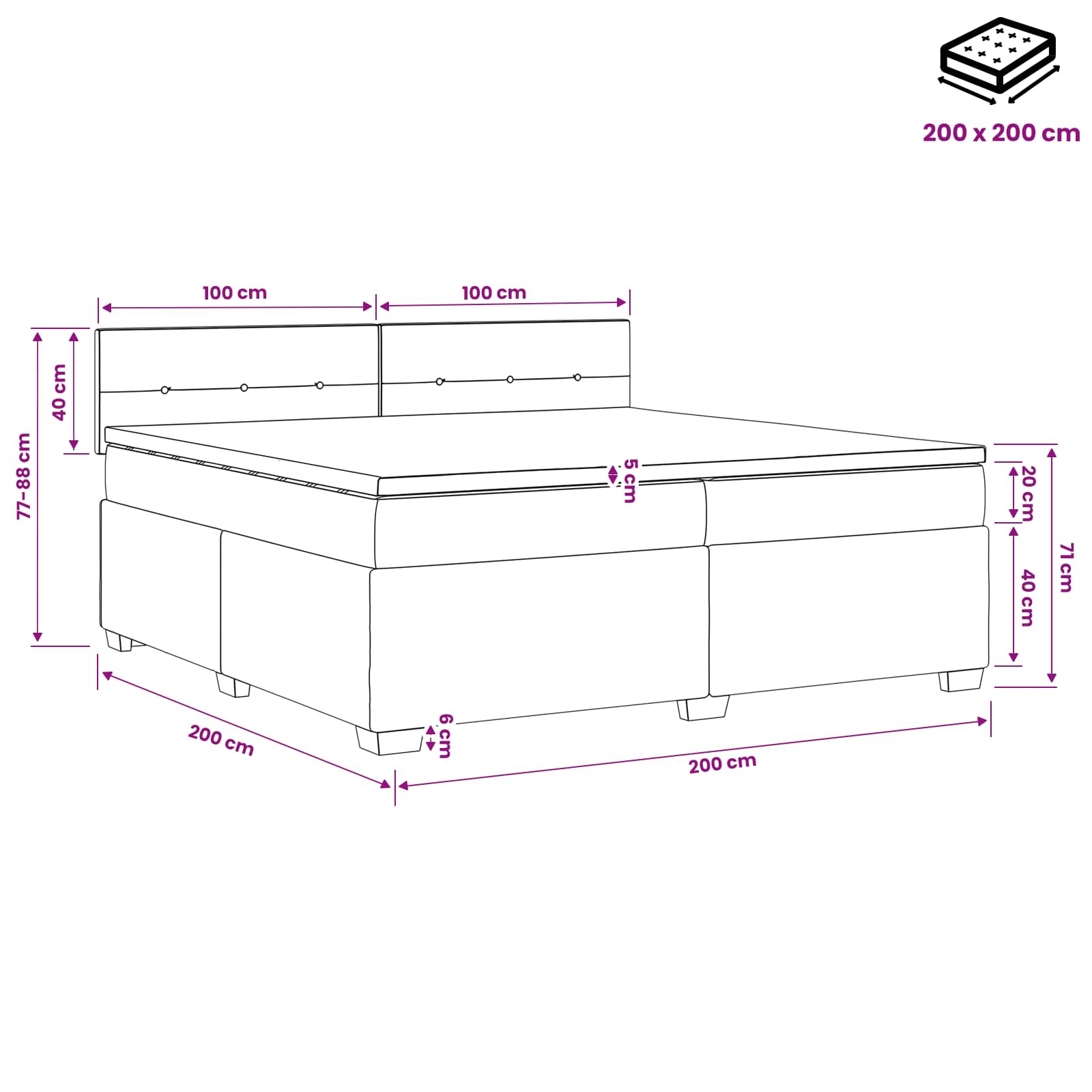 vidaXL Łóżko kontynentalne z materacem Ciemny brąz 200 x 200 cm