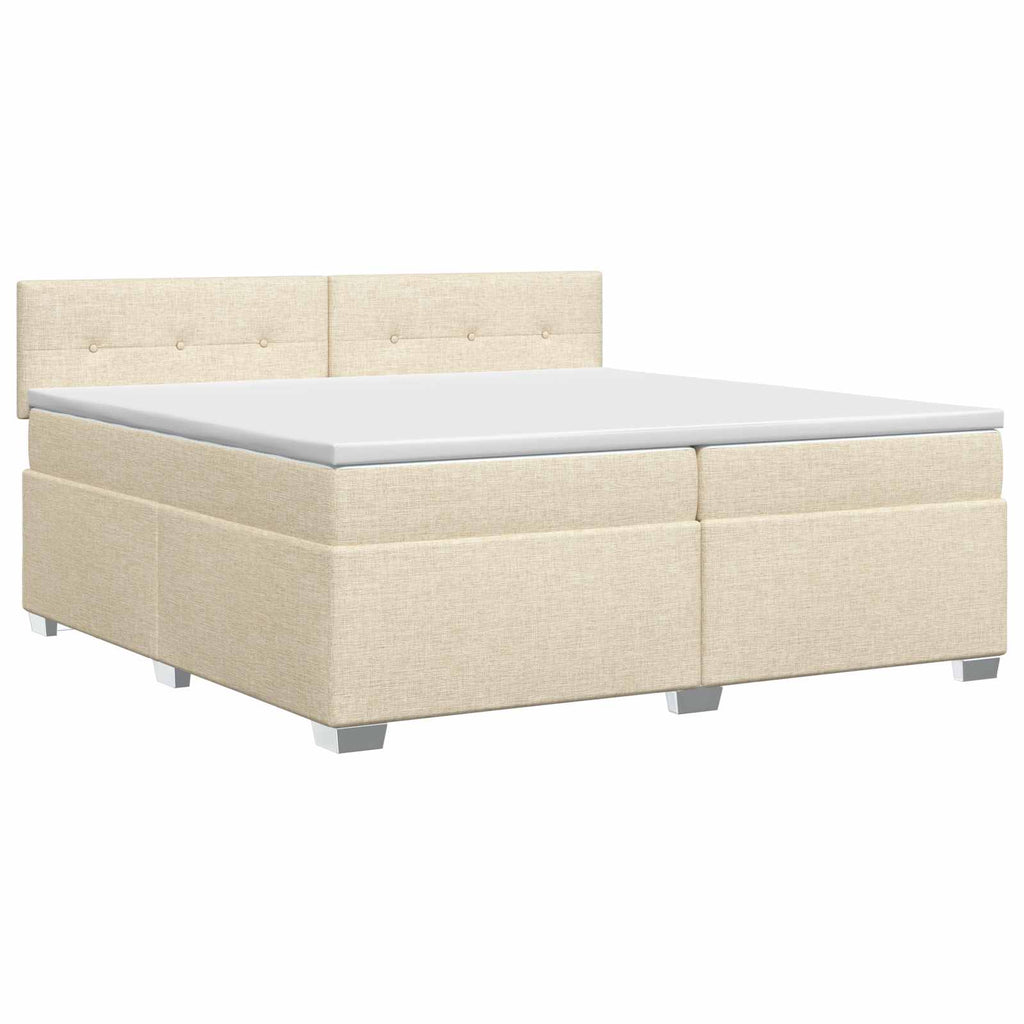 vidaXL Łóżko kontynentalne z materacem kremowy 200 x 200 cm tkanina