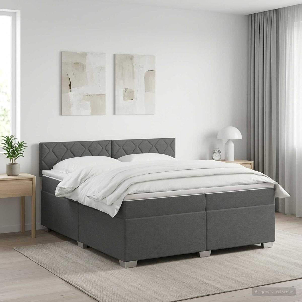 vidaXL Łóżko kontynentalne z materacem ciemnoszary 200 x 200 cm