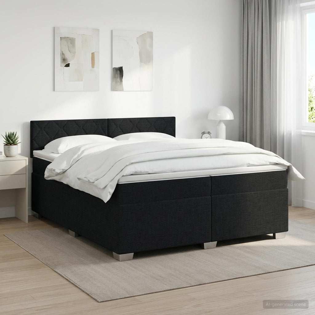 vidaXL Łóżko kontynentalne z materacem Czarny 200 x 200 cm tkanina