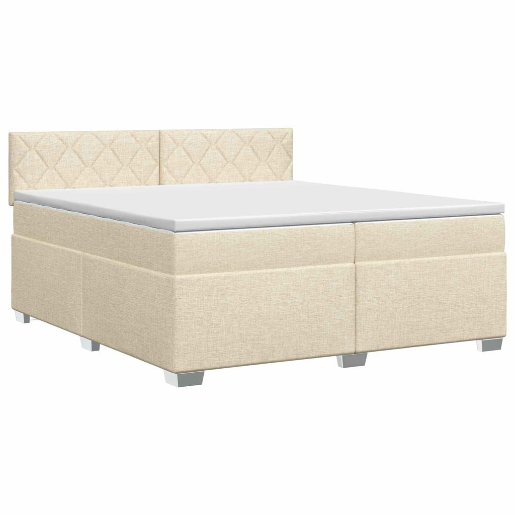 vidaXL Łóżko kontynentalne z materacem kremowy 200 x 200 cm tkanina