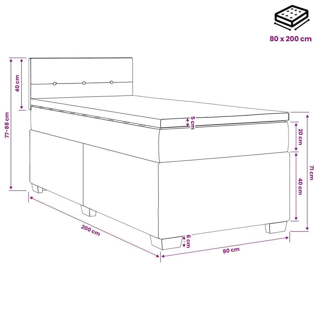 vidaXL Łóżko kontynentalne z materacem różowy 80 x 200 cm Welur