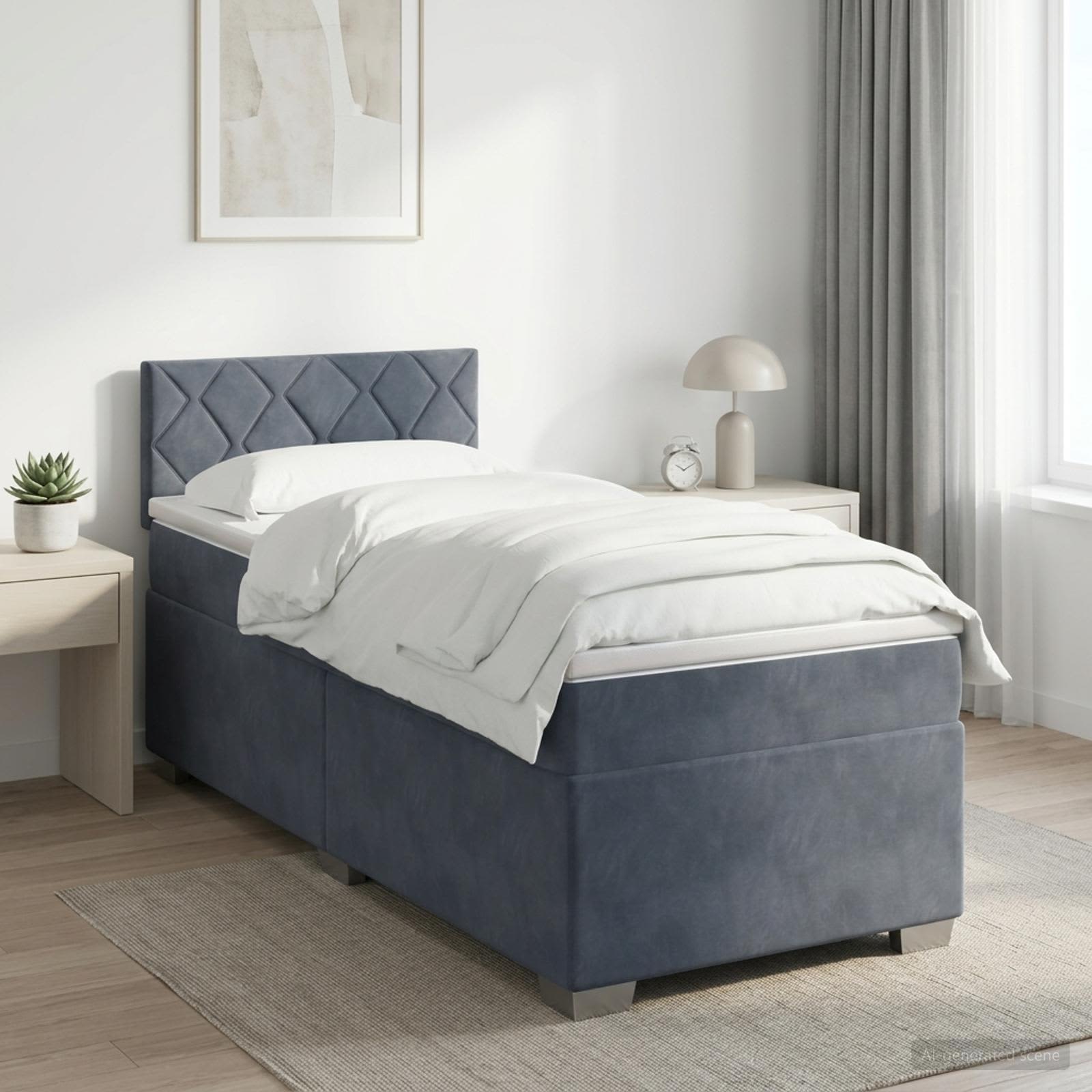 vidaXL Łóżko kontynentalne z materacem ciemnoszary 100 x 200 cm Welur