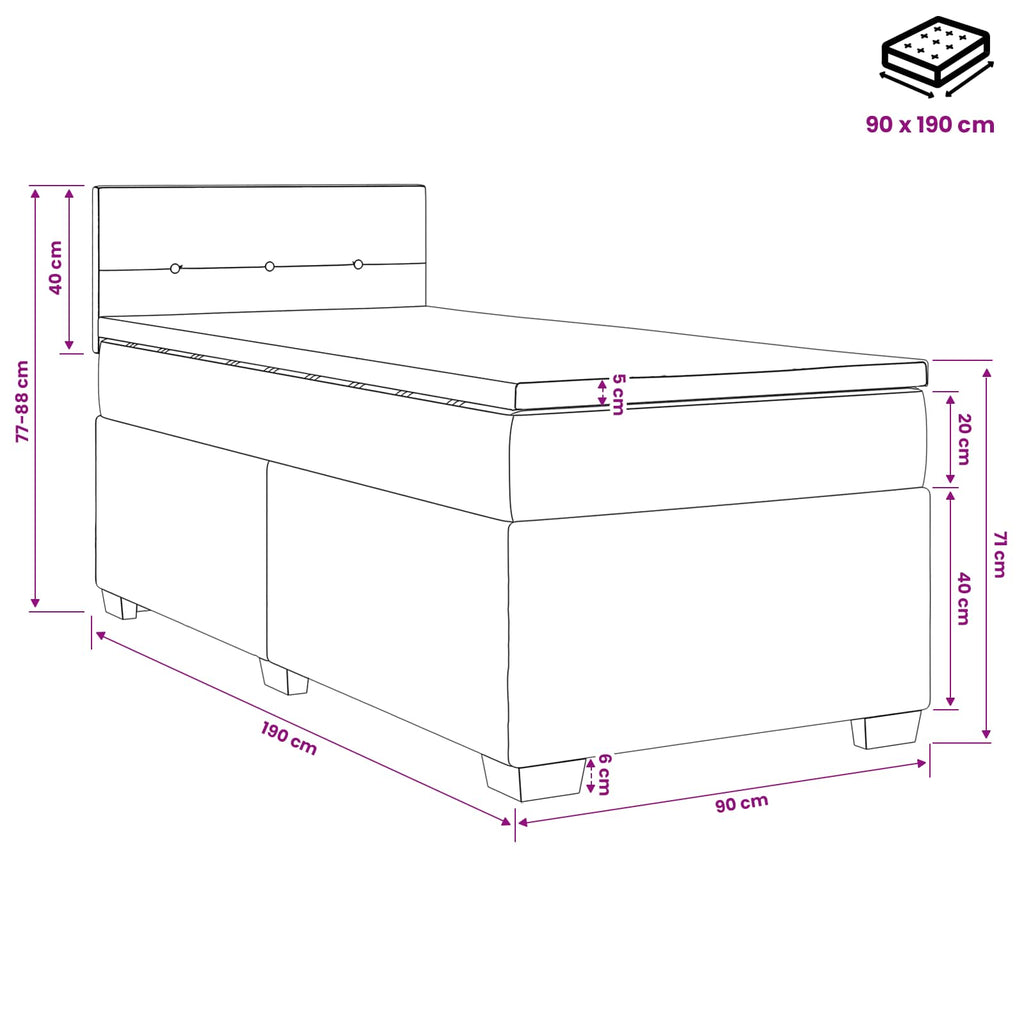 vidaXL Łóżko kontynentalne z materacem Ciemnoniebieski 90 x 190 cm