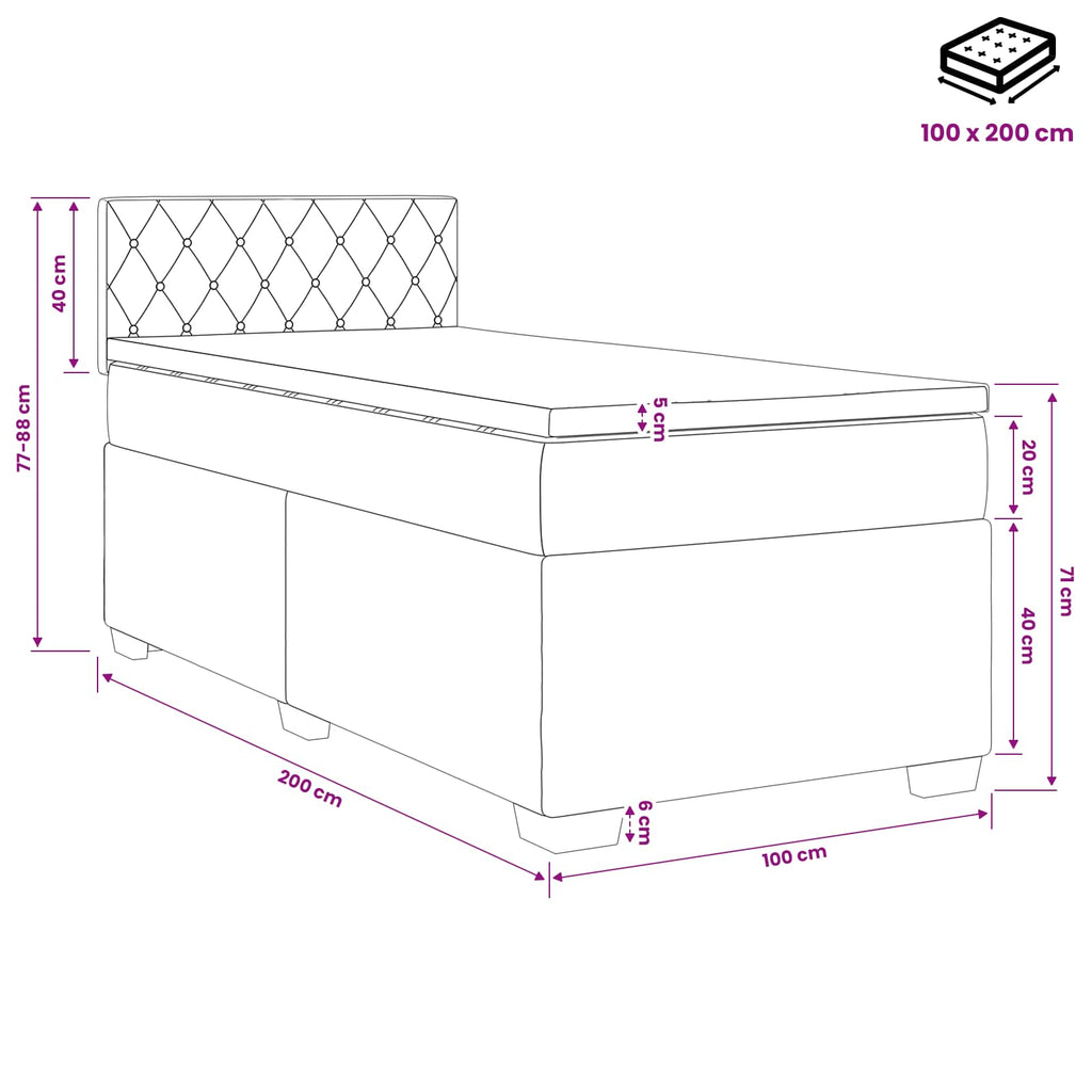 vidaXL Łóżko kontynentalne z materacem różowy 100 x 200 cm Welur