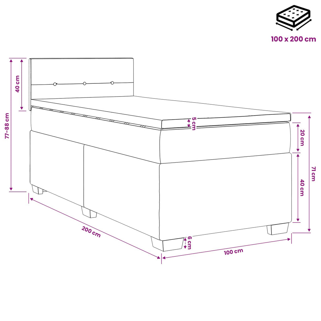 vidaXL Łóżko kontynentalne z materacem Ciemnoniebieski 100 x 200 cm