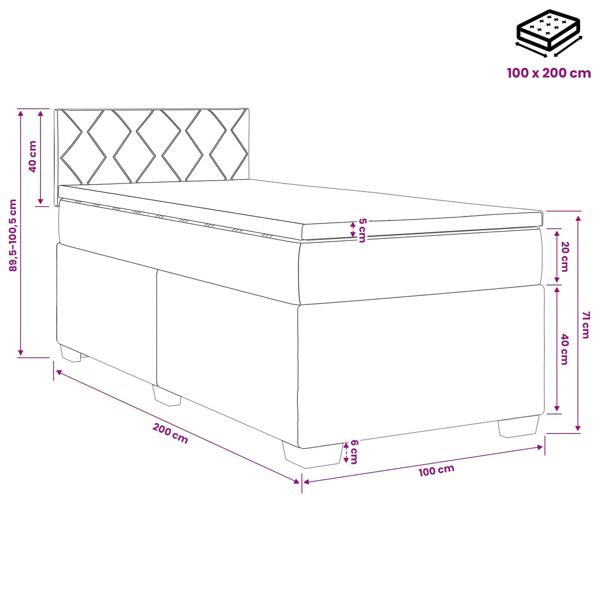 vidaXL Łóżko kontynentalne z materacem Ciemnozielony 100 x 200 cm