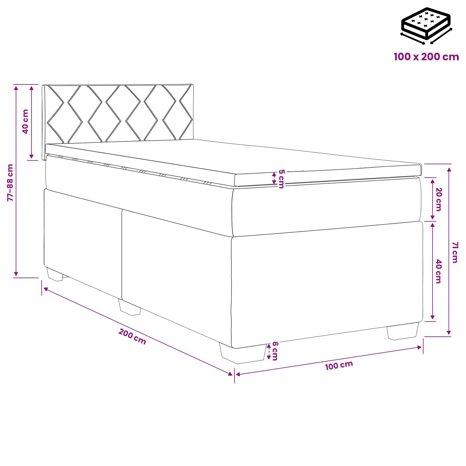 vidaXL Łóżko kontynentalne z materacem Ciemnoniebieski 100 x 200 cm
