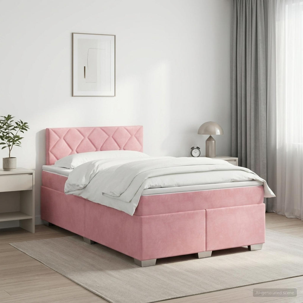 vidaXL Łóżko kontynentalne z materacem różowy 120 x 200 cm Welur