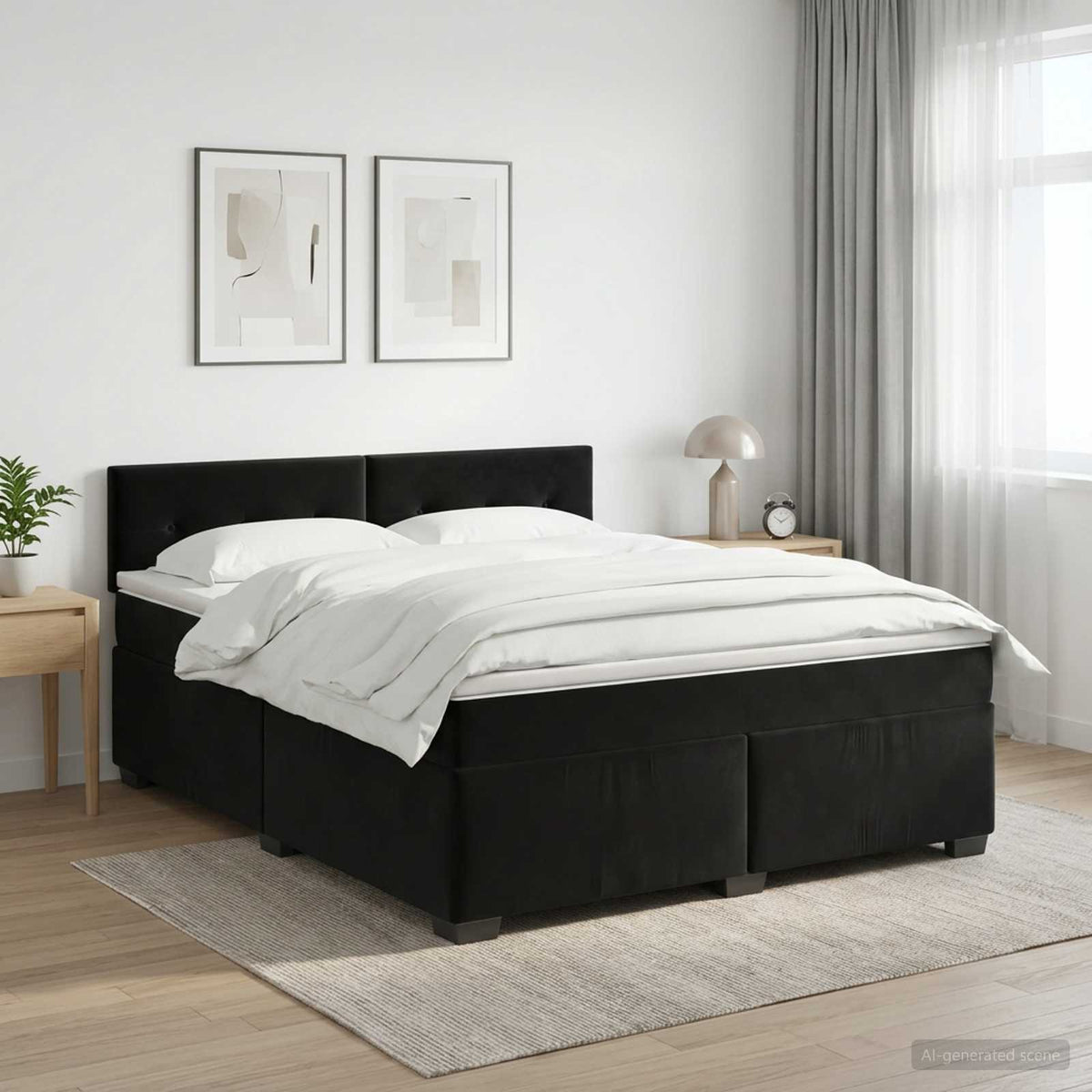 vidaXL Łóżko kontynentalne z materacem Czarny 160 x 200 cm Welur