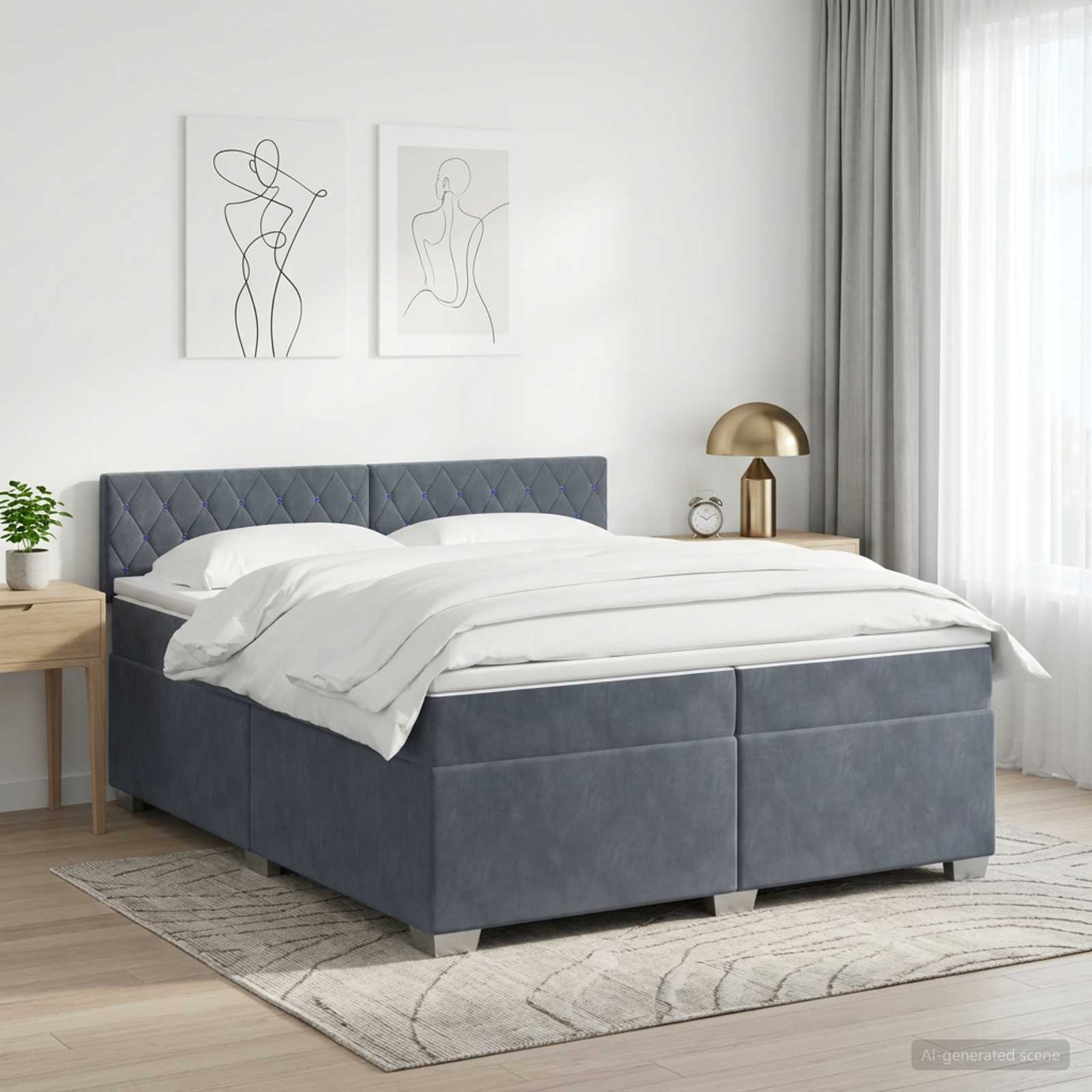 vidaXL Łóżko kontynentalne z materacem ciemnoszary 200 x 200 cm Welur