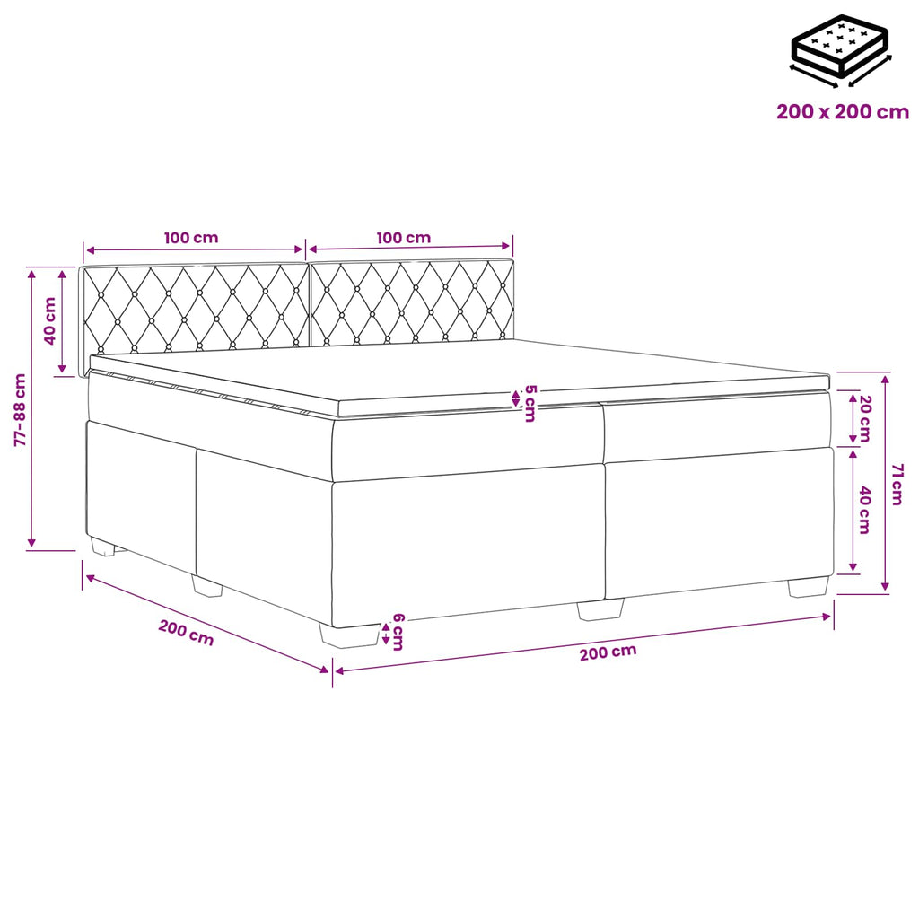 vidaXL Łóżko kontynentalne z materacem ciemnoszary 200 x 200 cm Welur