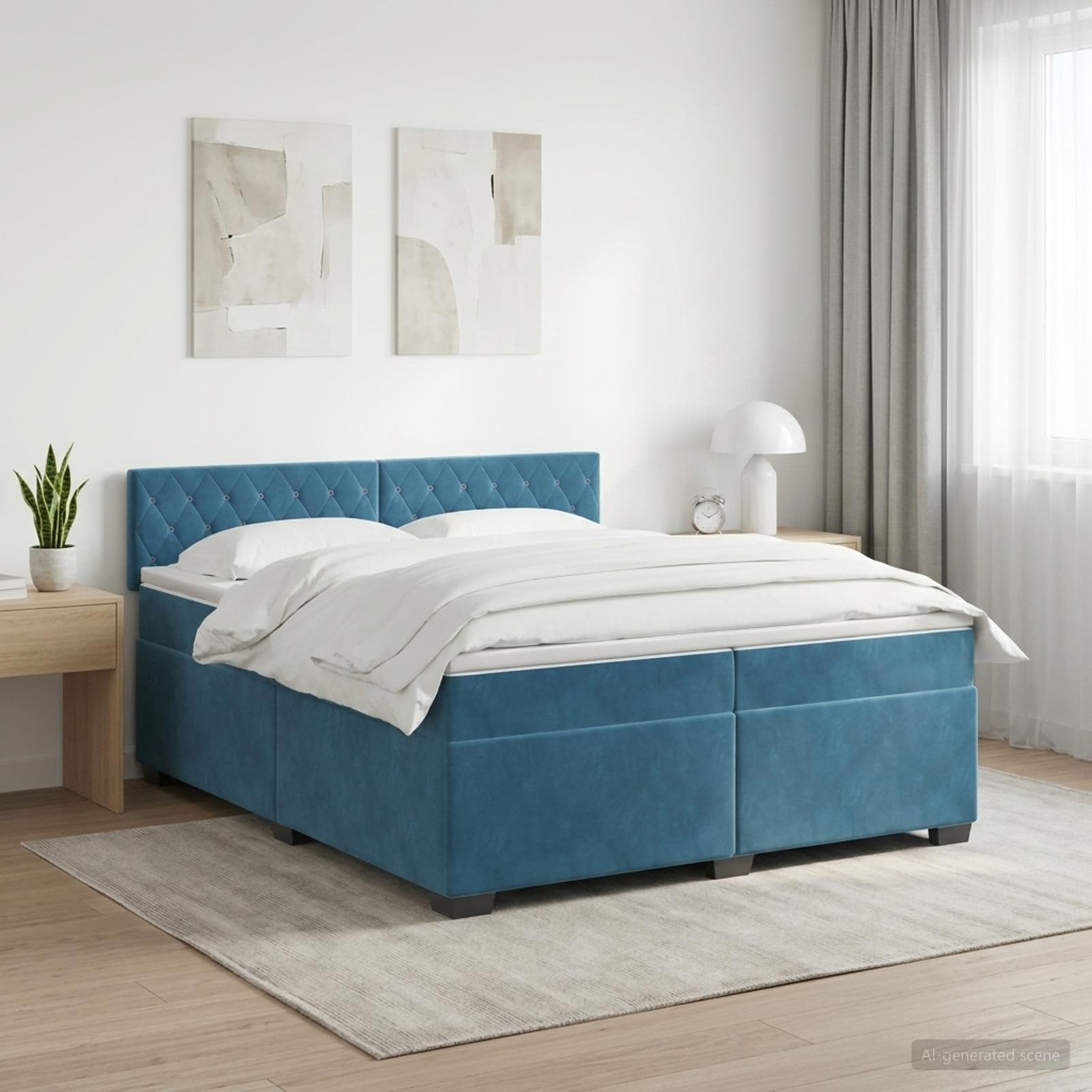 vidaXL Łóżko kontynentalne z materacem Ciemnoniebieski 200 x 200 cm