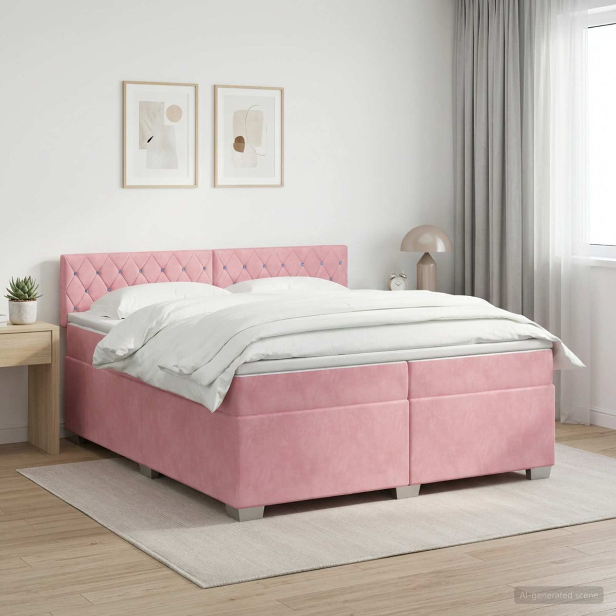 vidaXL Łóżko kontynentalne z materacem różowy 200 x 200 cm Welur