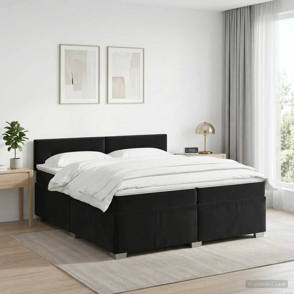 vidaXL Łóżko kontynentalne z materacem Czarny 200 x 200 cm Welur