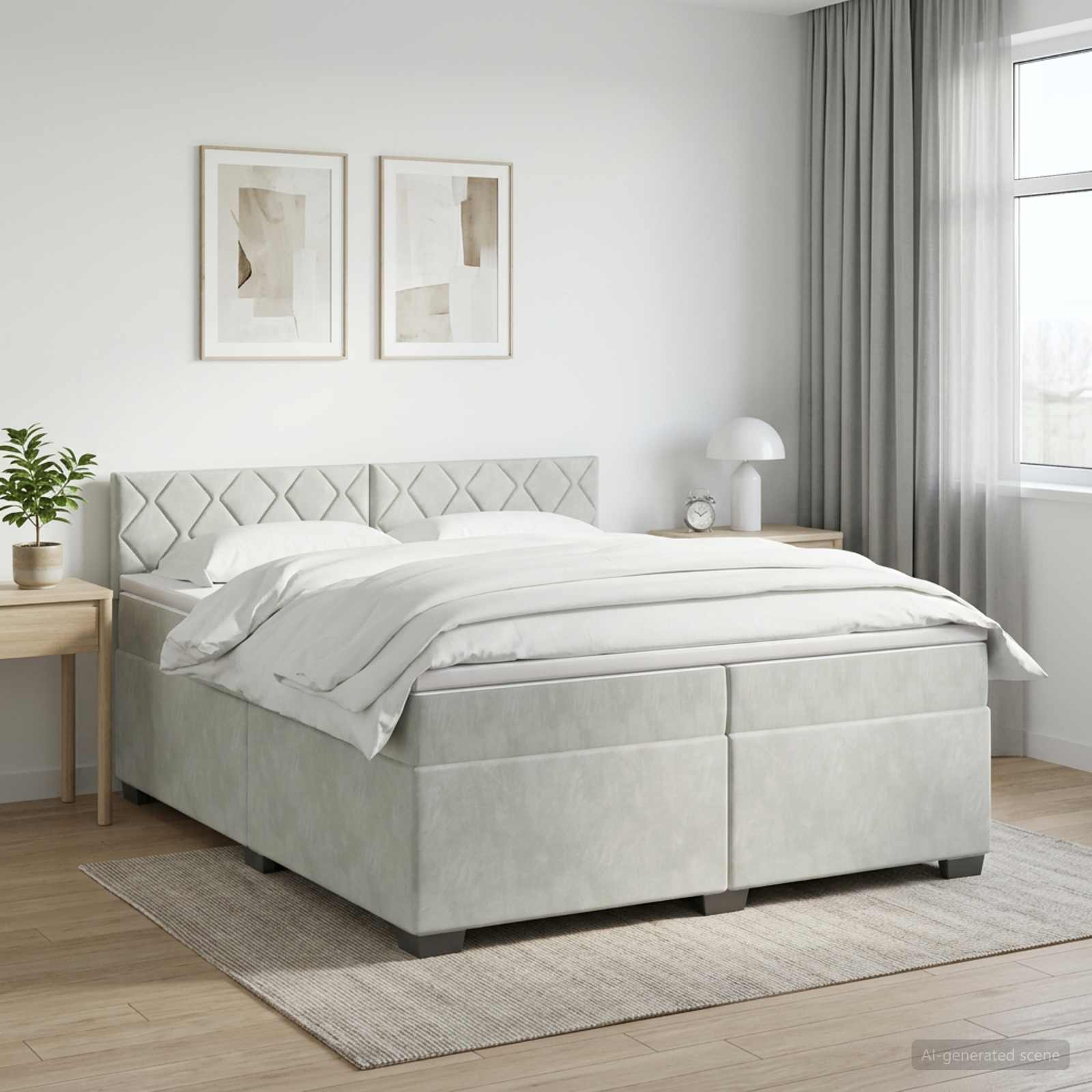 vidaXL Łóżko kontynentalne z materacem jasnoszary 200 x 200 cm Welur