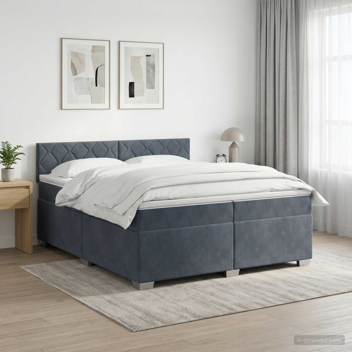 vidaXL Łóżko kontynentalne z materacem ciemnoszary 200 x 200 cm Welur