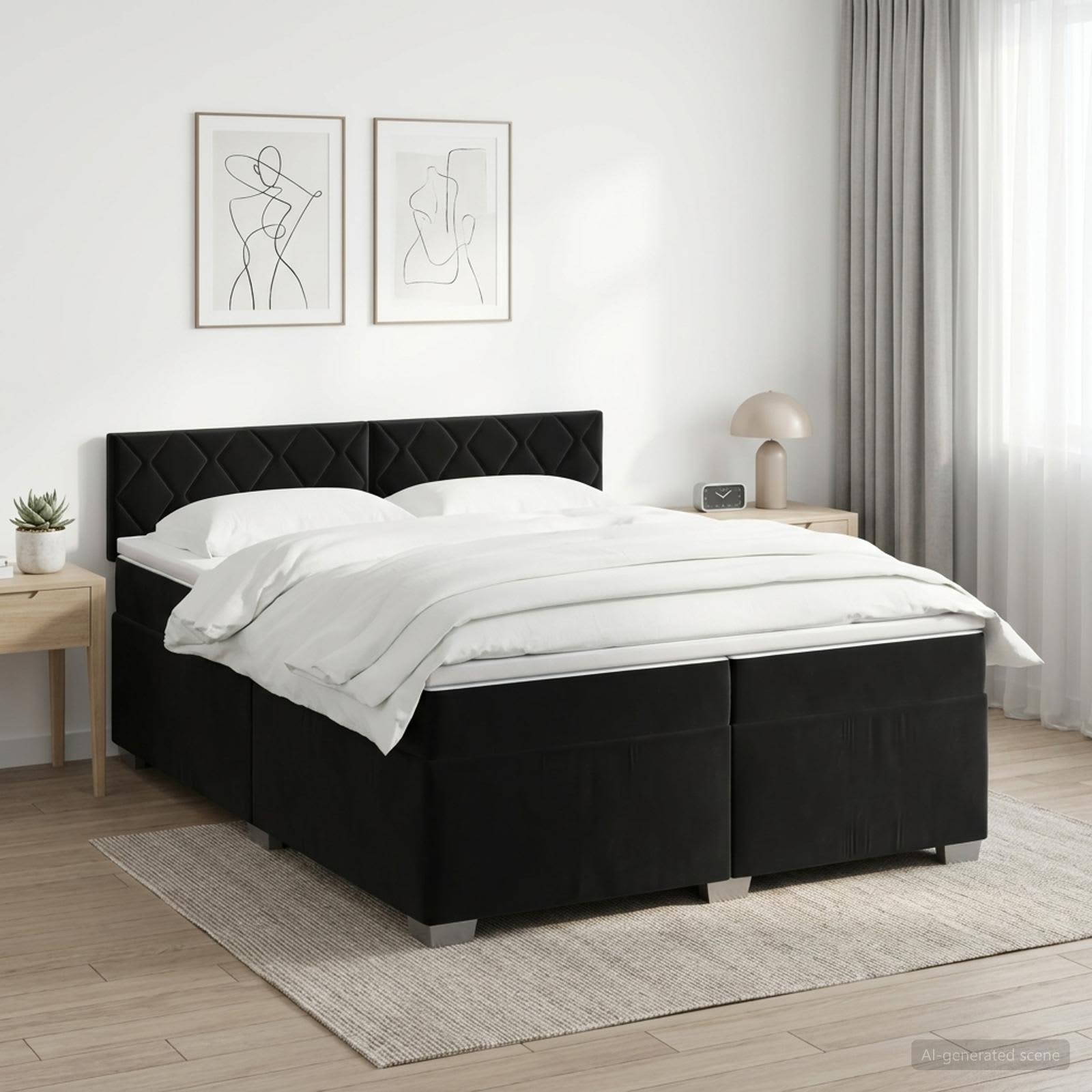 vidaXL Łóżko kontynentalne z materacem Czarny 200 x 200 cm Welur