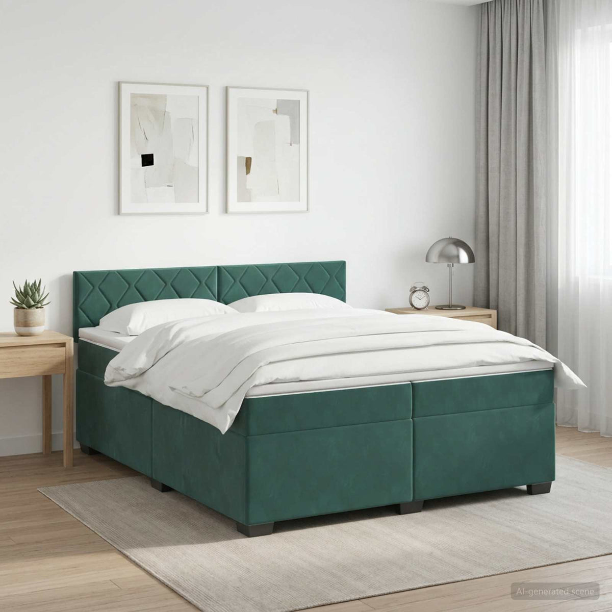 vidaXL Łóżko kontynentalne z materacem Ciemnozielony 200 x 200 cm