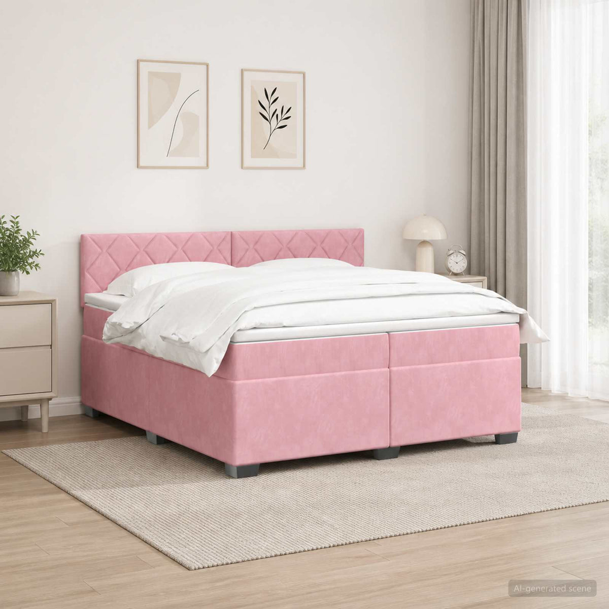 vidaXL Łóżko kontynentalne z materacem różowy 200 x 200 cm Welur