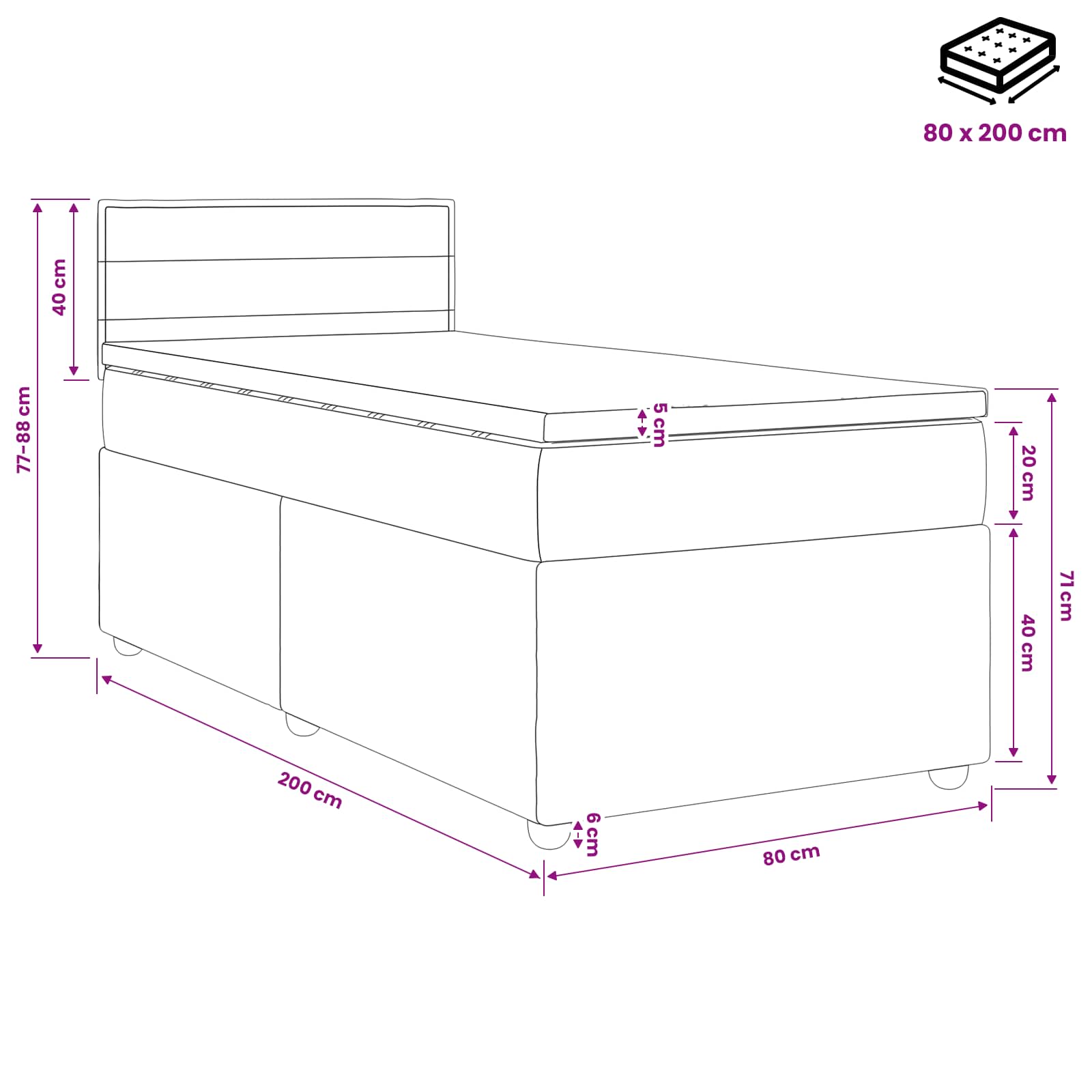 vidaXL Łóżko kontynentalne z materacem kremowy 80 x 200 cm tkanina