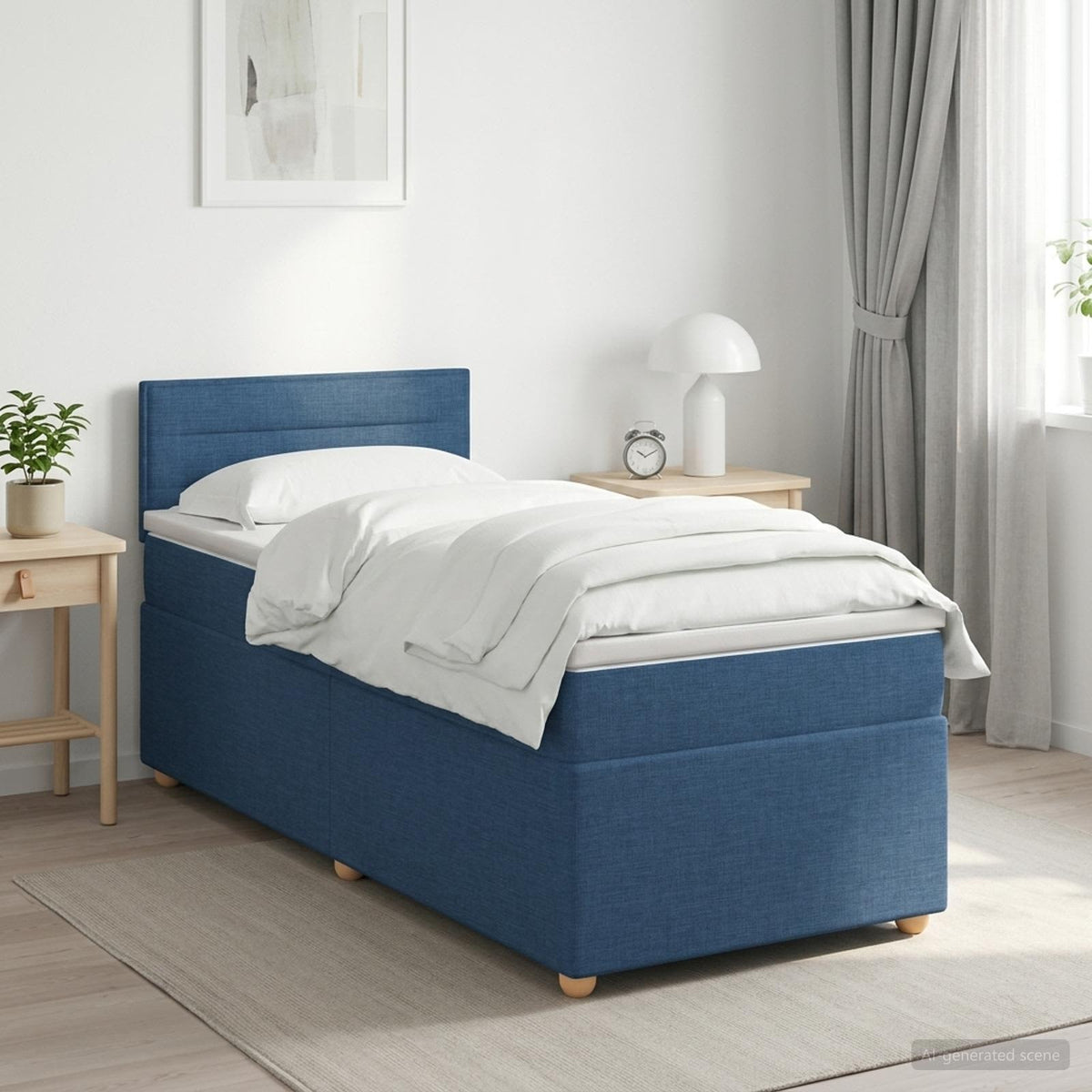 vidaXL Łóżko kontynentalne z materacem niebieski 90 x 190 cm tkanina