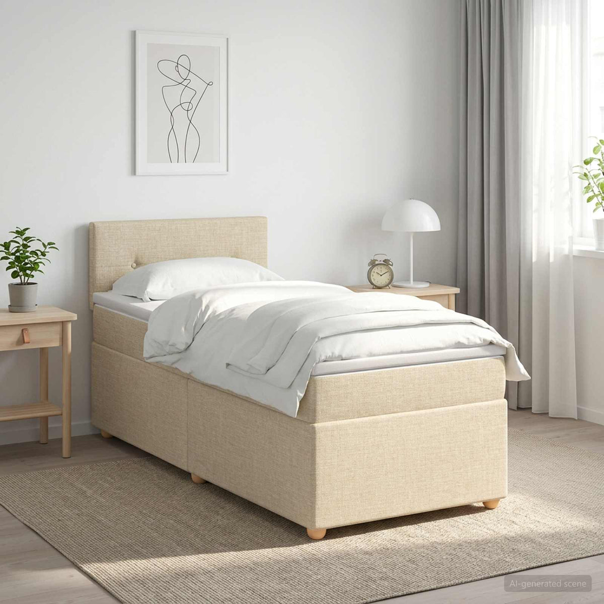 vidaXL Łóżko kontynentalne z materacem kremowy 100 x 200 cm tkanina