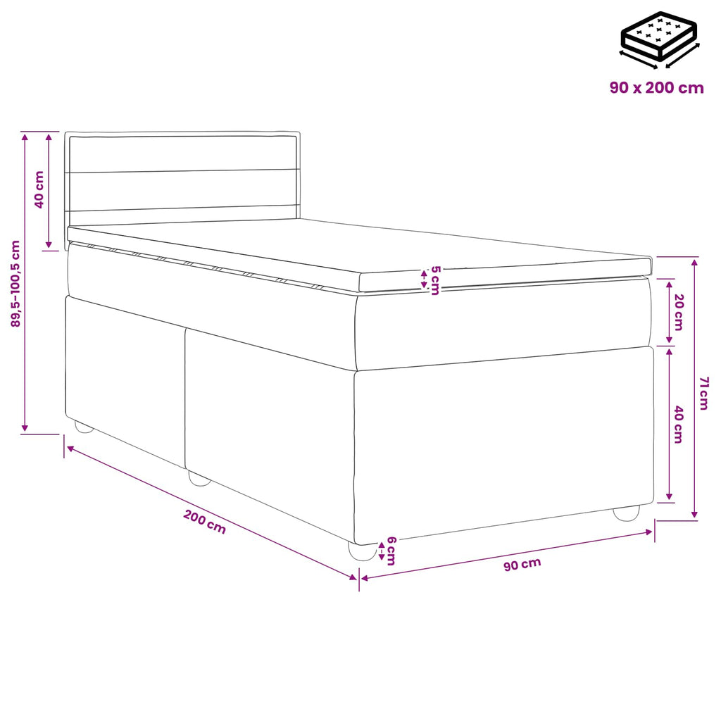 vidaXL Łóżko kontynentalne z materacem jasnoszary 90 x 200 cm tkanina